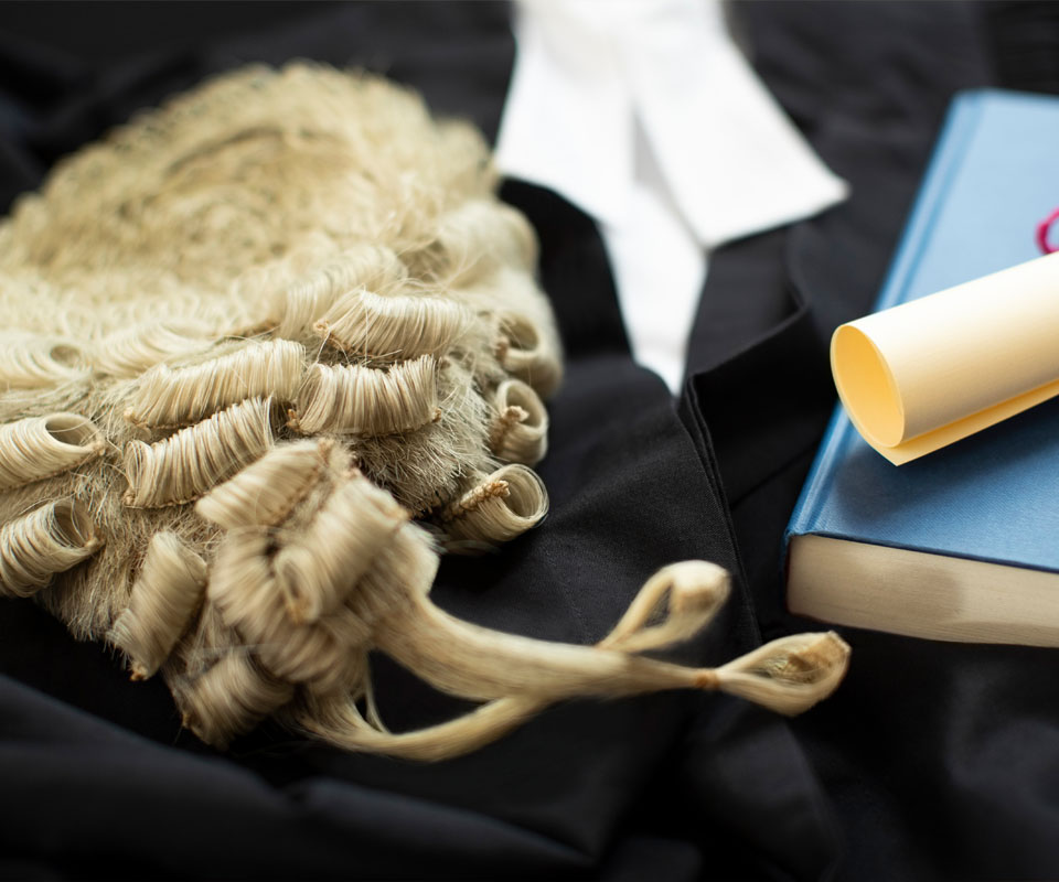 Image showing a close up of a barrister's gown and wig