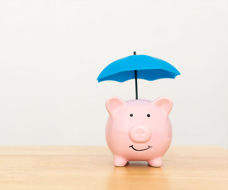 Image showing a piggy bank being protected by a mini umbrella