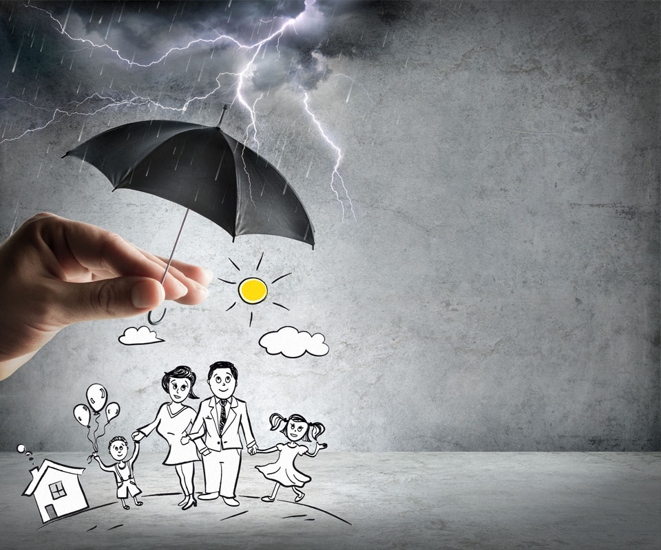 Image showing a cartoon of a family in a storm being protected by a hand holding an umbrella