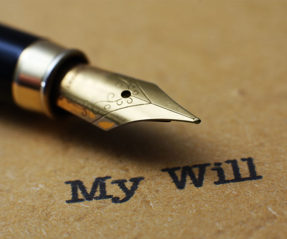 Image showing a document titled "My will" with a fountain pen on top