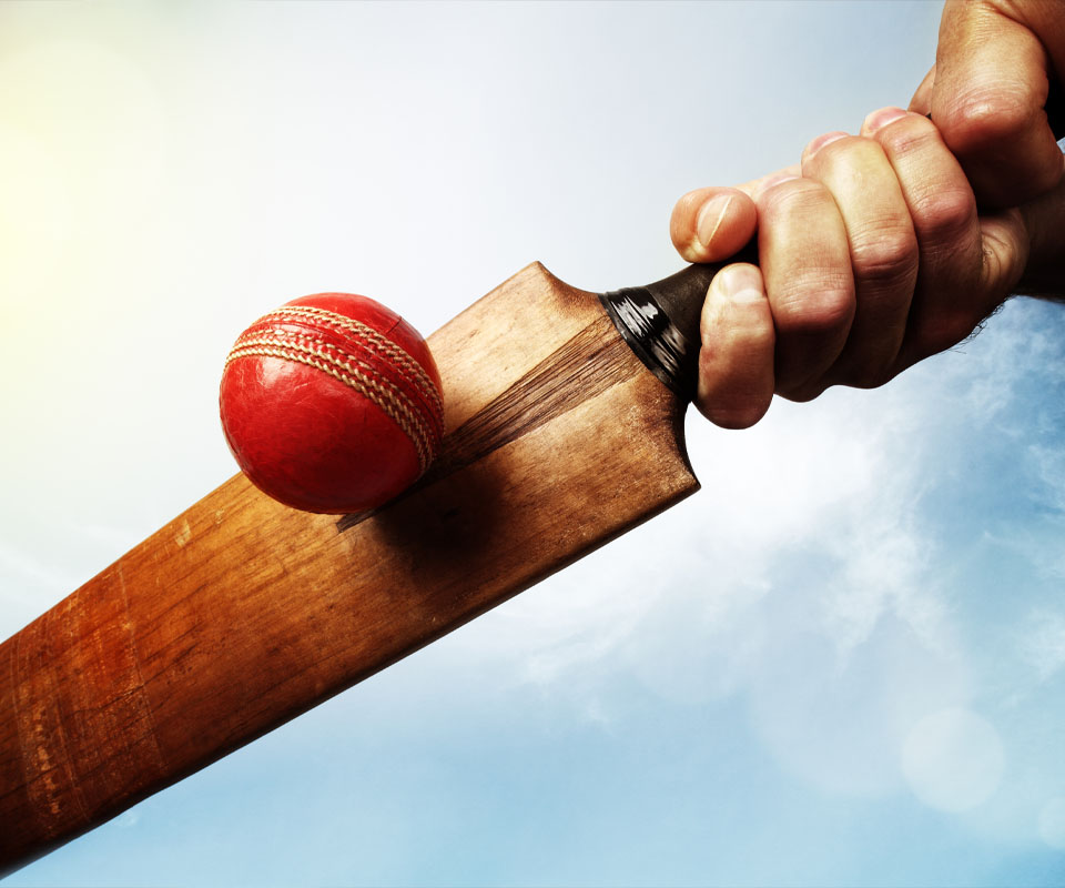 Image showing a close up of a ball being hit by a cricket bat