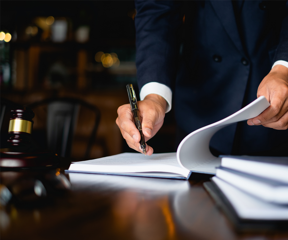 Image showing close up lawyer businessman working or reading lawbook